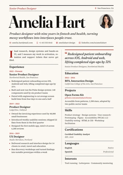 Editorial resume template
