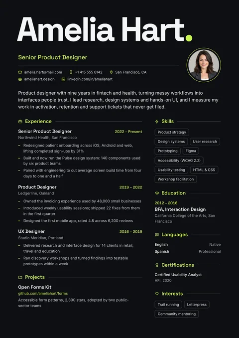 Midnight resume template